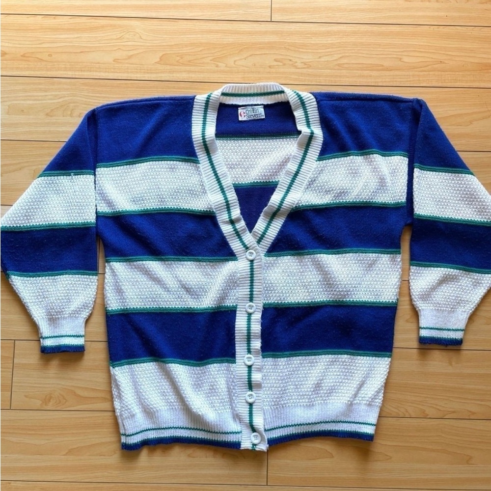 Blue and White Striped Cardigan